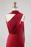 One-Shoulder Draped Long Bridesmaid Dress with Side Slit