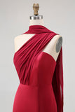 One-Shoulder Draped Long Bridesmaid Dress with Side Slit