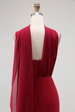 One-Shoulder Draped Long Bridesmaid Dress with Side Slit