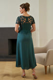 Pine Sheath Ruched V-Neck Mother of the Bride Dress with Slit