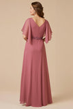 Desert Rose Chiffon A Line Appliqued Mother of the Bride Dress with Sleeves