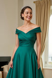 Dark Green A-Line V-Neck Ruched Long Mother of the Bride Dress with Ruffles