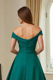 Dark Green A-Line V-Neck Ruched Long Mother of the Bride Dress with Ruffles