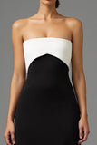Black and White Strapless Maxi Dress with Bow