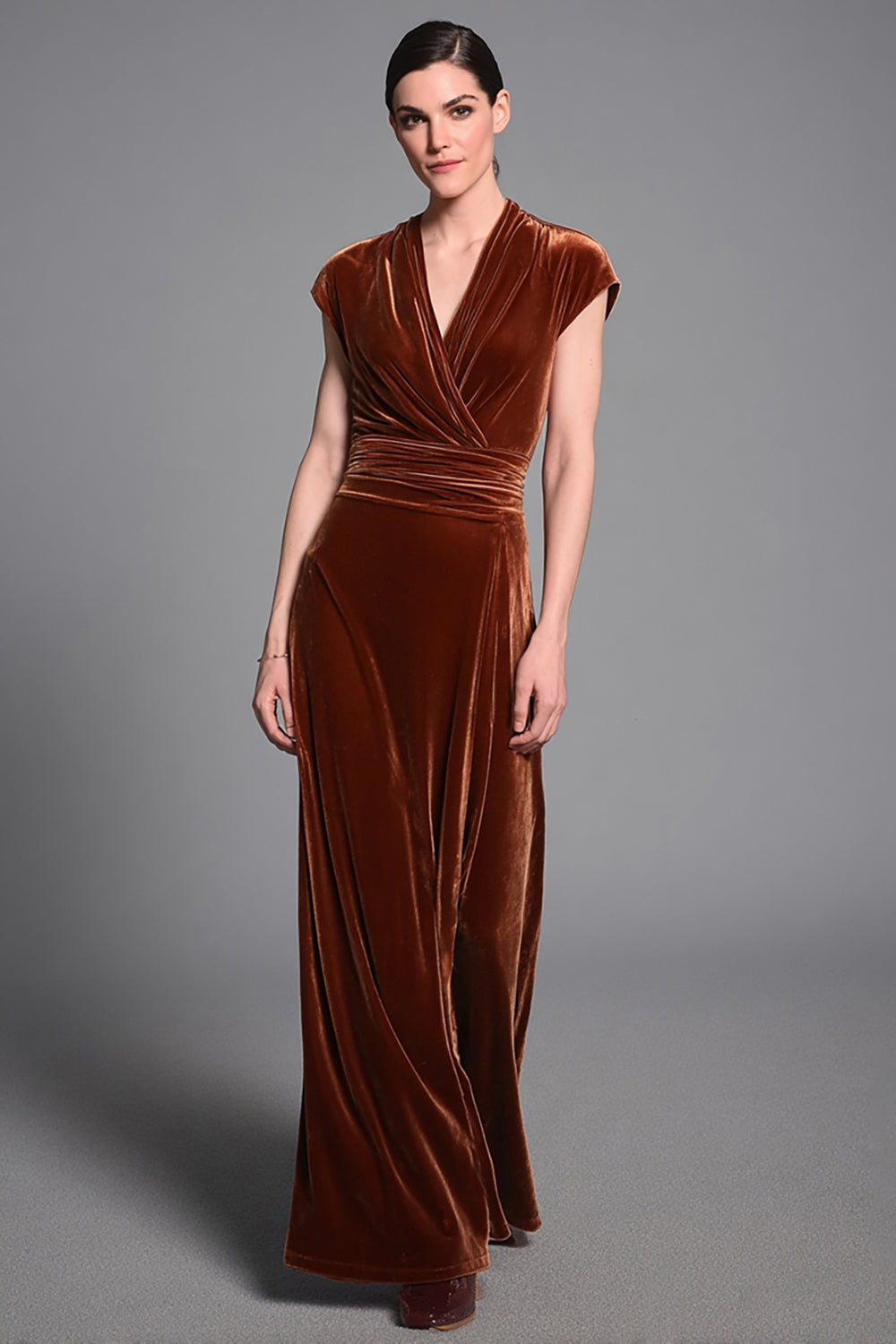 WEDTREND Women Caramel Formal Dress Sheath V-Neck Velvet Long Evening Dress Wedtrend UK WEDTREND Women Caramel Formal Dress Sheath V-Neck Velvet Long Evening Dress Wedtrend UK