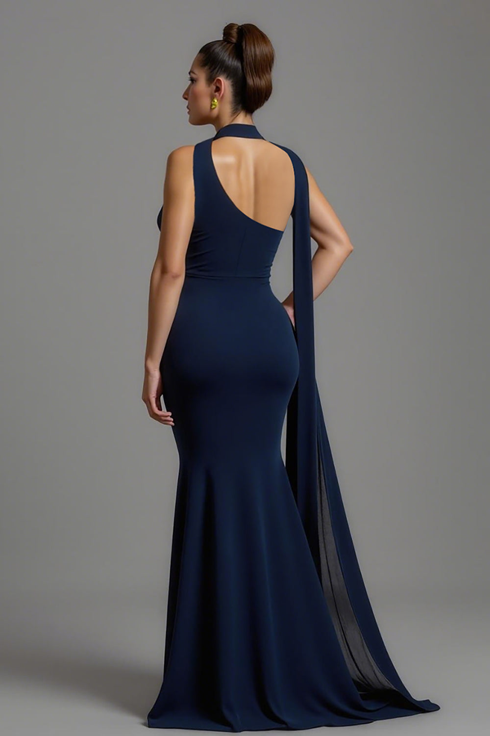 WEDTREND Women Navy Satin Formal Dress Mermaid Neck Scarf Long Evening Dress Wedtrend UK WEDTREND Women Navy Satin Formal Dress Mermaid Neck Scarf Long Evening Dress Wedtrend UK