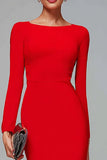 Red Mermaid Long Sleeve Midi Work Dress