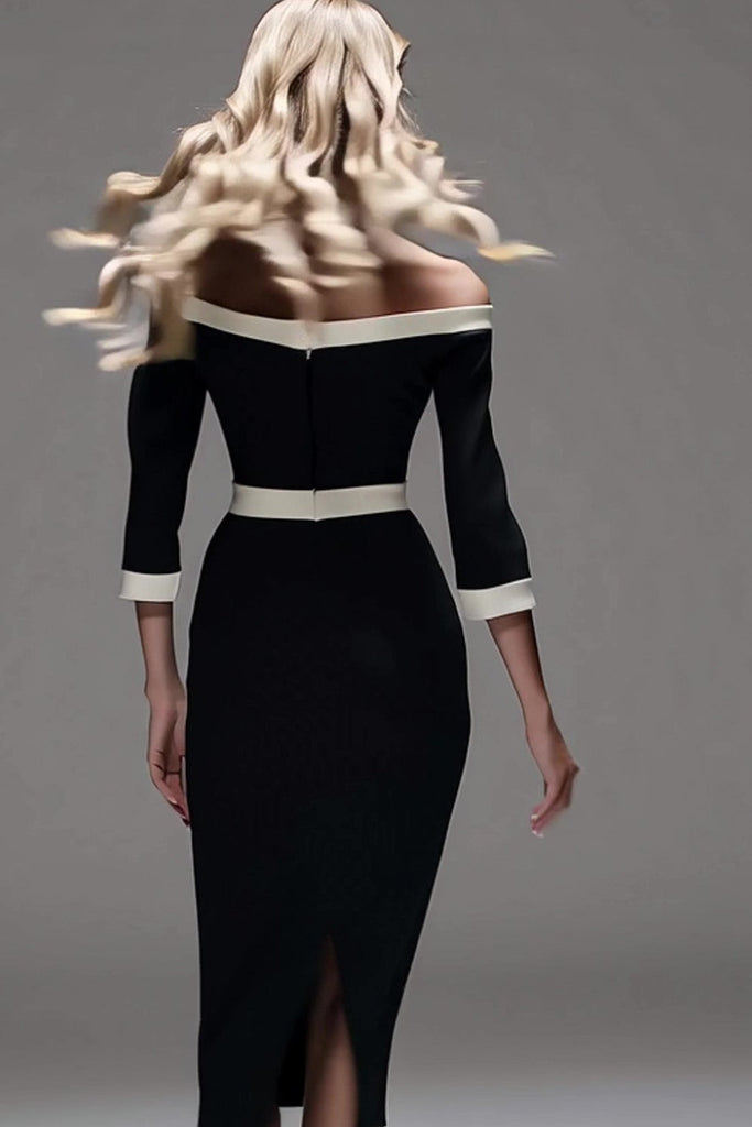 Wedtrend Women Off The Shoulder Pencil Midi Dress Balck and White Work