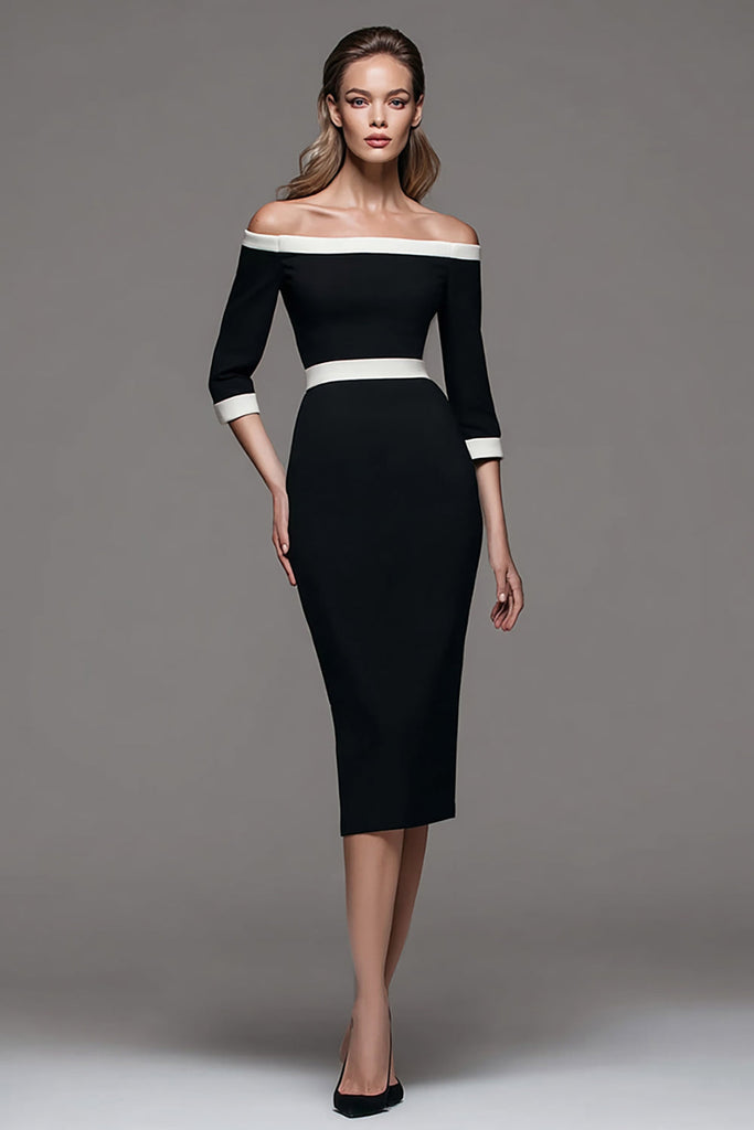 Wedtrend Women Off The Shoulder Pencil Midi Dress Balck and White Work