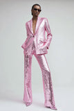 Pink 2-Piece Notched Lapel Women Prom Suits With Sequins
