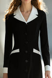 Sheath Black and White Work Dress with Long Sleeves
