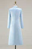 Sky Blue Peaked Lapel A Line Satin Midi Work Dress