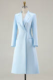 Sky Blue Peaked Lapel A Line Satin Midi Work Dress