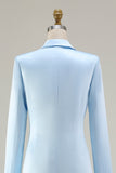 Sky Blue Peaked Lapel A Line Satin Midi Work Dress