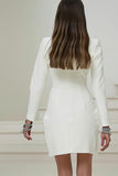 Pencil Pleated Ivory Work Dress With Long Sleeves