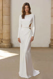 Sheath Long Sleeve Beaded Ivory Wedding Dress