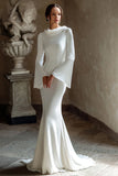 Mermaid Ivory Cowl Neck Bridal Shower Dress With Flare Sleeves