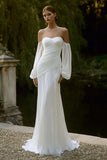Ivory Ruched Off The Shoulder Sheath Engagement Dress