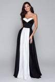 Strapless Black And White A Line Long Formal Dress