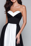Strapless Black And White A Line Long Formal Dress