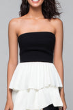 Strapless Black And White Tiered A Line Long Formal Dress