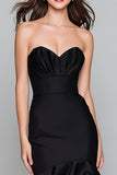 Strapless Black And White Ruffled Mermaid Long Formal Dress