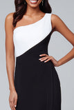 Black And White Sheath One Shoulder Long Formal Dress