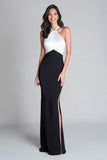 Elegant Halter Black And White Sheath Long Formal Dress