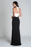 Elegant Halter Black And White Sheath Long Formal Dress