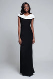 Cowl Neck Black And White Sheath Long Formal Dress