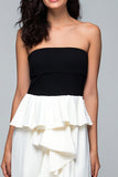 Strapless Ruffled Black And White A Line Long Formal Dress