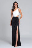 One Shoulder Cut Out Black And White Long Formal Dress
