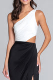 One Shoulder Cut Out Black And White Long Formal Dress