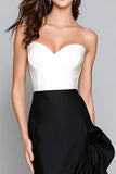 Ruffled Black And White Strapless Mermaid Satin Formal Dress