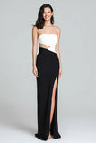 Strapless Cut Out Black And White Sheath Long Formal Dress