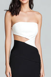 Strapless Cut Out Black And White Sheath Long Formal Dress