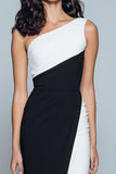 Black And White Sheath One Shoulder Formal Dress with Slit