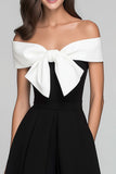 Off The Shoulder A Line Black And White Midi Formal Dress