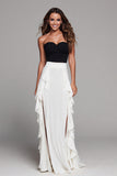 Strapless Ruffled A Line Black And White Long Formal Dress