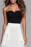 Strapless Ruffled A Line Black And White Long Formal Dress