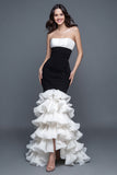 Strapless Ruffled Black And White Mermaid Formal Dress