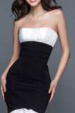 Strapless Ruffled Black And White Mermaid Formal Dress