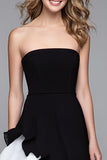 Strapless Black And White Midi Formal Dress with Ruffles