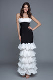 Strapless Tiered Mermaid Black And White Formal Dress