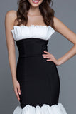 Strapless Tiered Mermaid Black And White Formal Dress