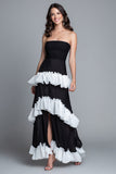 Strapless A Line Black And White Formal Dress with Slit