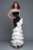 Black And White Strapless Tiered Mermaid Formal Dress