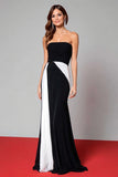 Simple Black And White Sheath Strapless Formal Dress