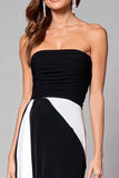 Simple Black And White Sheath Strapless Formal Dress