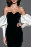 Long Sleeve Black And White Mermaid Long Formal Dress